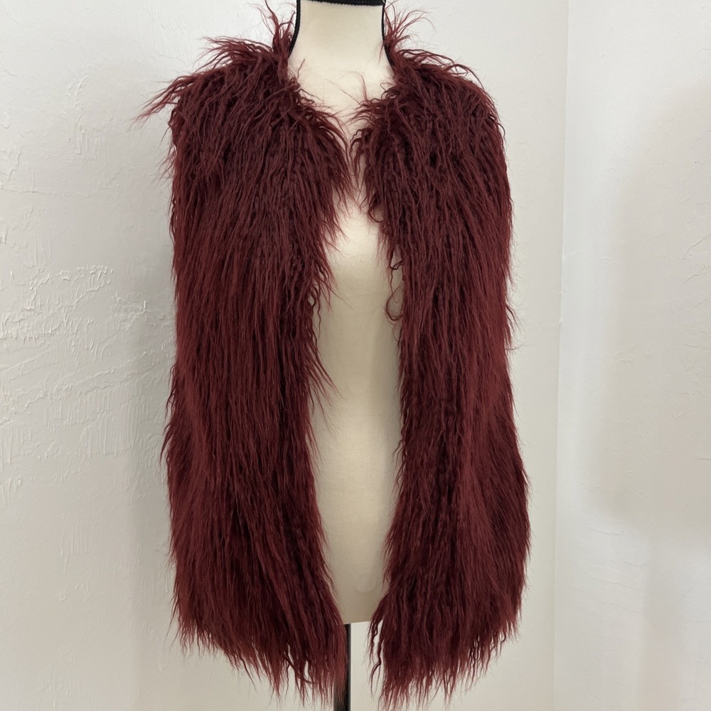 Zara Girls 13/14 Faux Fur Vest Burgundy Dark Red NWT